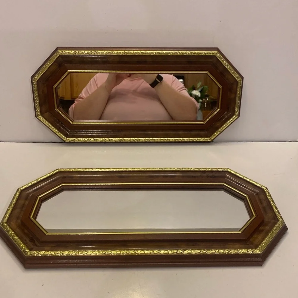 Vintage Octagon Mirror Wood with Gold Trim 18-1/2” X 8-1/2” Set O…